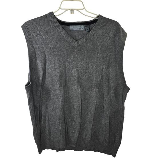 Men's Oscar de la Renta Cotton Gray Diamond Argyle V-Neck Sweater Vest Size XL - Picture 1 of 5
